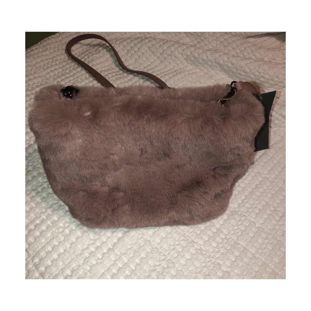 Mauve Faux Fur and Vegan Leather Bag